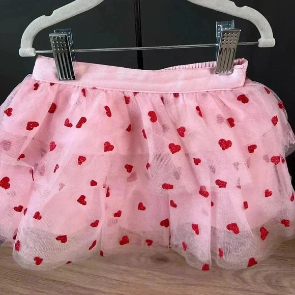 Janie and Jack pink tiered tulle sparkle hearts skirt 6-9 months - Picture 2 of 4